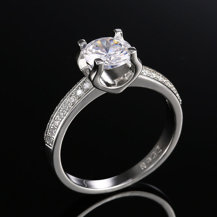 Luxury round zircon ring silver plated ring jewelry