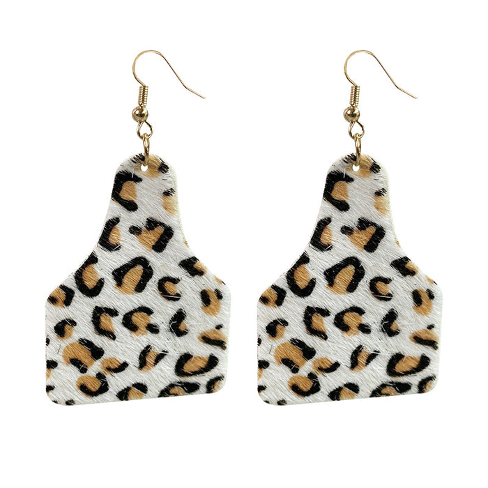 Western Leopard Print Leather Earrings - Cow Fur Design