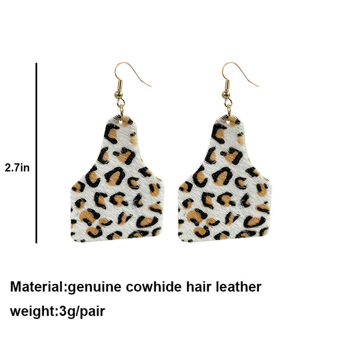 Western Leopard Print Leather Earrings - Cow Fur Design