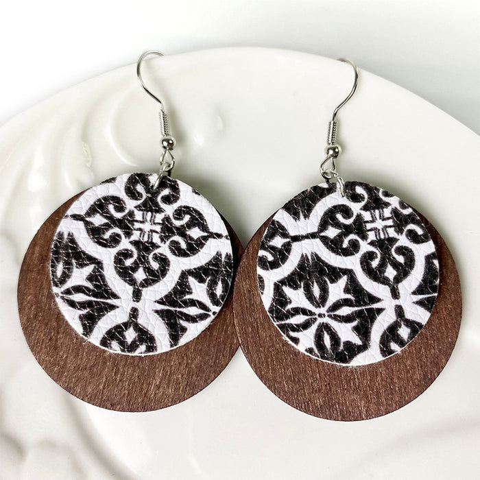 Bark Pattern Leather Earrings - Round Geometric Wood Jewelry