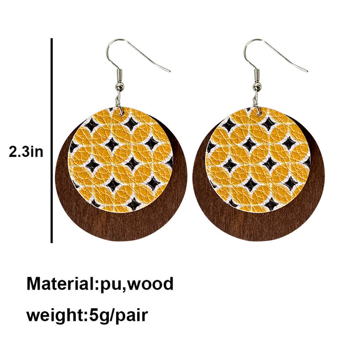 Bark Pattern Leather Earrings - Round Geometric Wood Jewelry