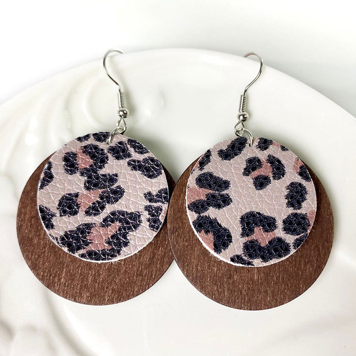 Bark Pattern Leather Earrings - Round Geometric Wood Jewelry