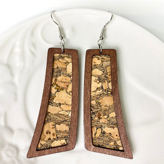 Bark Pattern Leather Earrings - Round Geometric Wood Jewelry