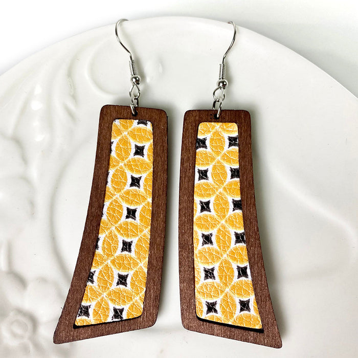 Bark Pattern Leather Earrings - Round Geometric Wood Jewelry