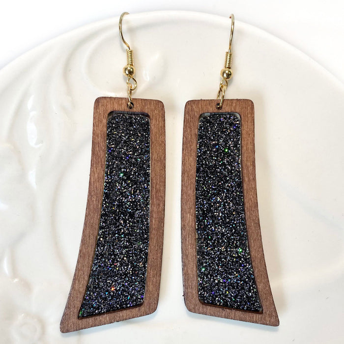 Fashion Glitter Leather Earrings - Geometric Wooden Retro Jewelry