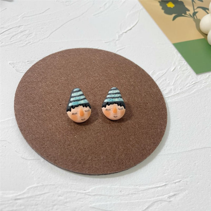 Polka dot stripes cartoon earrings S925 silver needle retro fun earrings