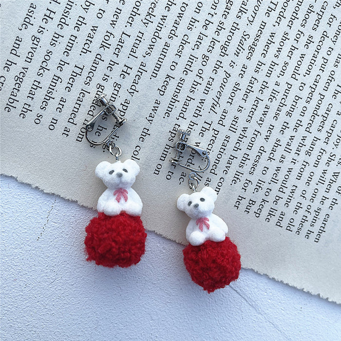 Pendientes de bola de pelo de osito de peluche flocado Otoño e invierno Pendientes de aguja de plata S925