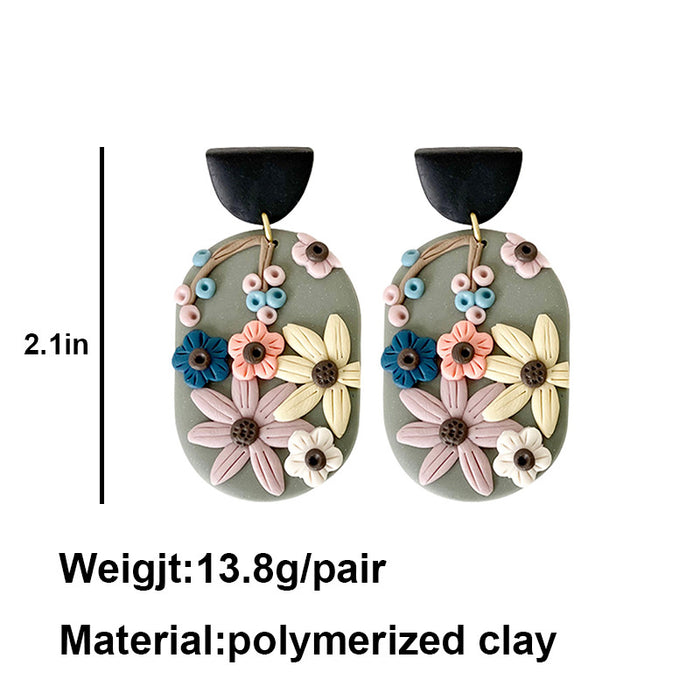 Creative Colorful Floral Clay Earrings - Geometric Design for Fall/Winter