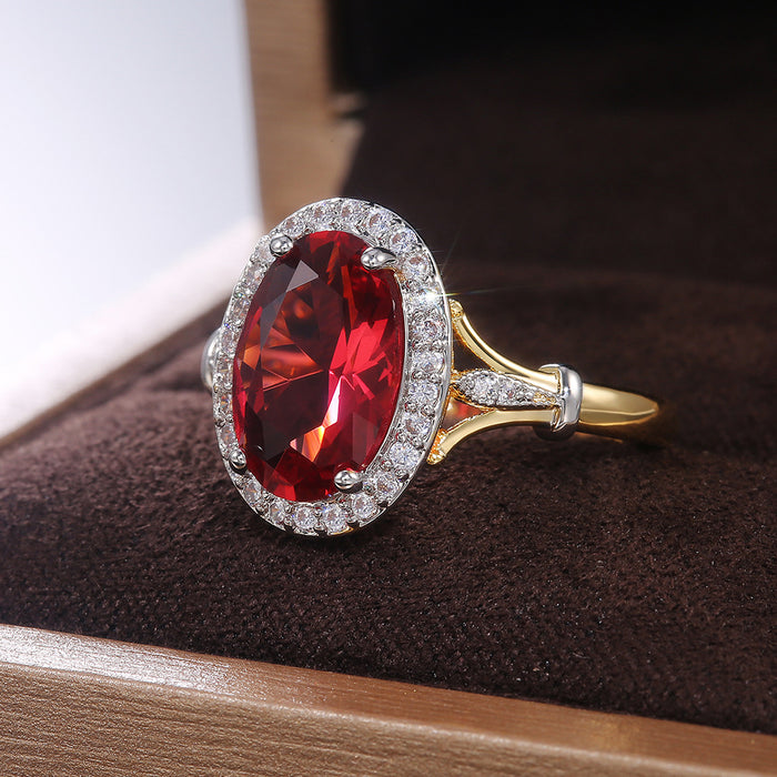 Pomegranate red zircon two-tone ring classic wedding women's ring