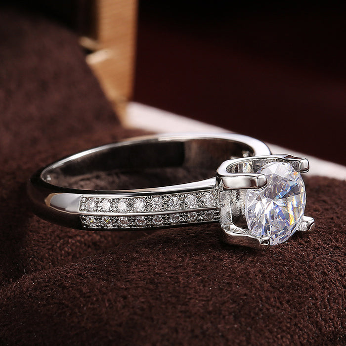 Luxury round zircon ring silver plated ring jewelry