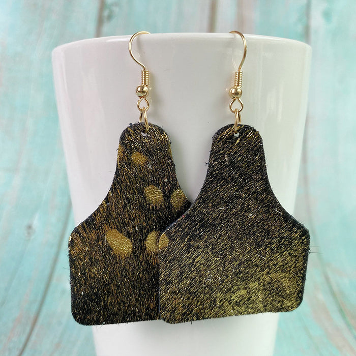 Western Leopard Print Leather Earrings - Cow Fur Design