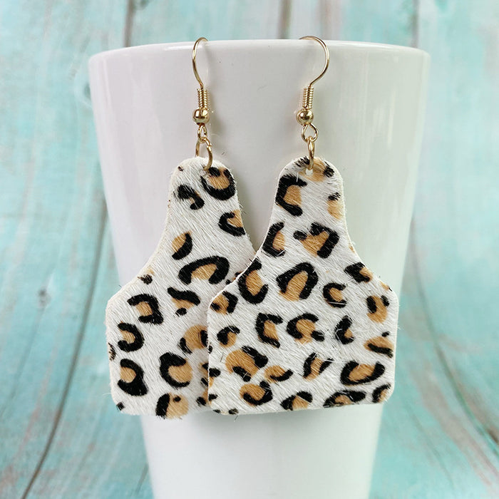 Western Leopard Print Leather Earrings - Cow Fur Design