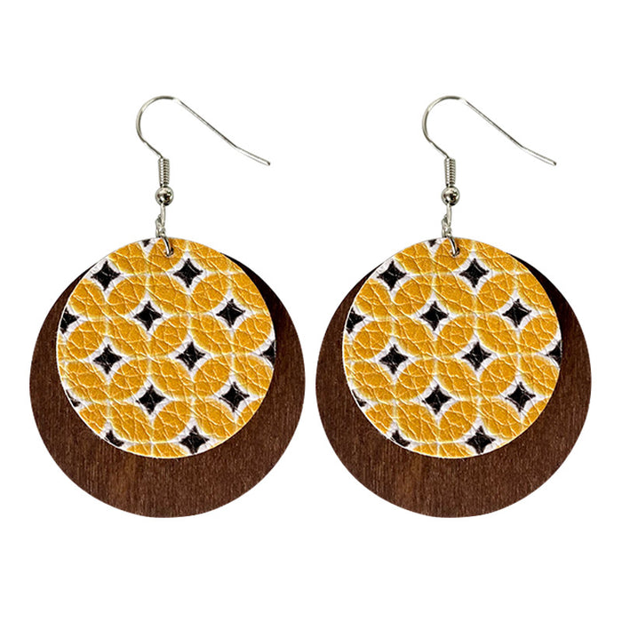 Bark Pattern Leather Earrings - Round Geometric Wood Jewelry