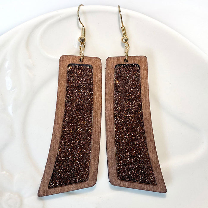 Fashion Glitter Leather Earrings - Geometric Wooden Retro Jewelry