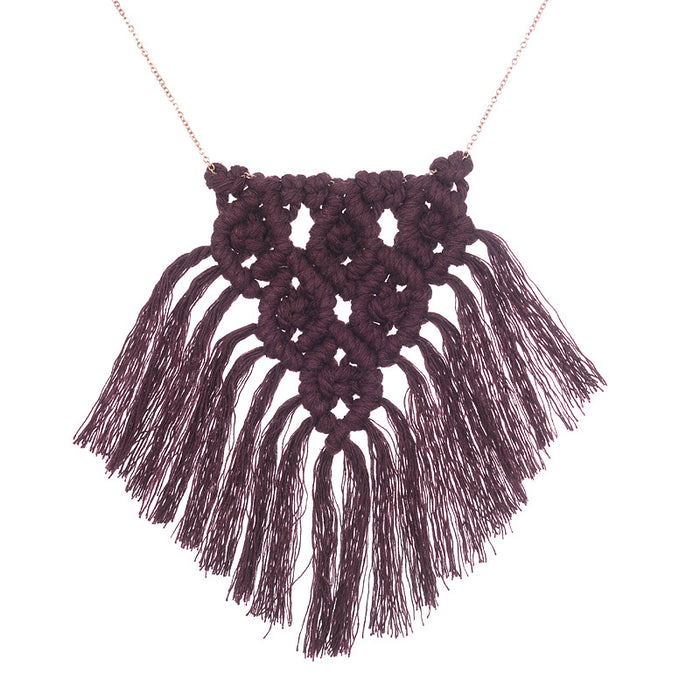 Handcrafted Solid Color Fringe Necklace with Cotton Yarn - Minimalist Fashion