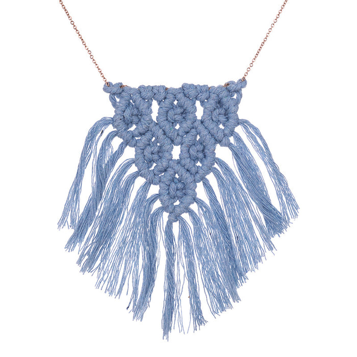 Handcrafted Solid Color Fringe Necklace with Cotton Yarn - Minimalist Fashion