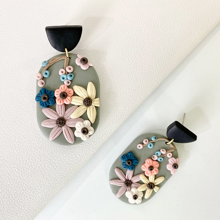 Creative Colorful Floral Clay Earrings - Geometric Design for Fall/Winter
