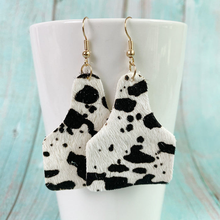 Western Leopard Print Leather Earrings - Cow Fur Design