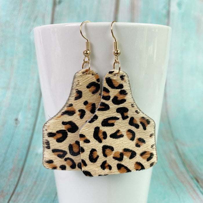 Western Leopard Print Leather Earrings - Cow Fur Design