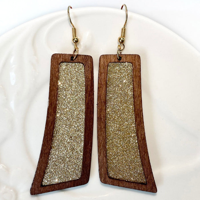 Fashion Glitter Leather Earrings - Geometric Wooden Retro Jewelry