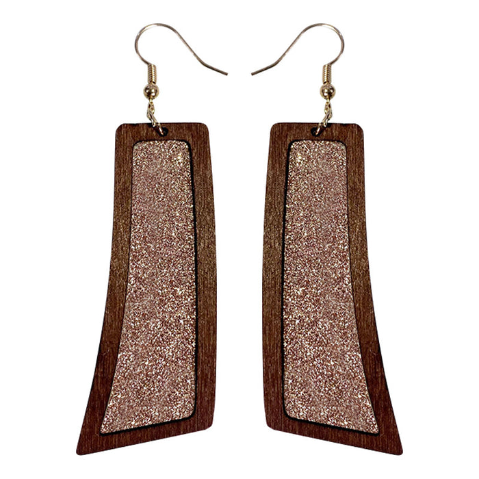 Fashion Glitter Leather Earrings - Geometric Wooden Retro Jewelry