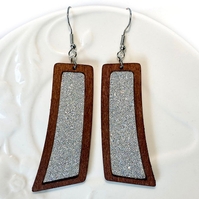 Fashion Glitter Leather Earrings - Geometric Wooden Retro Jewelry