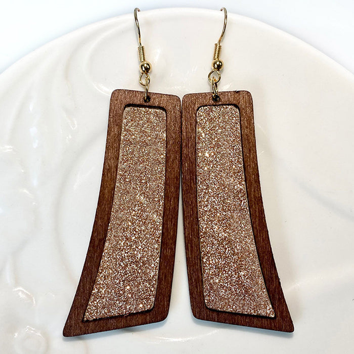 Fashion Glitter Leather Earrings - Geometric Wooden Retro Jewelry