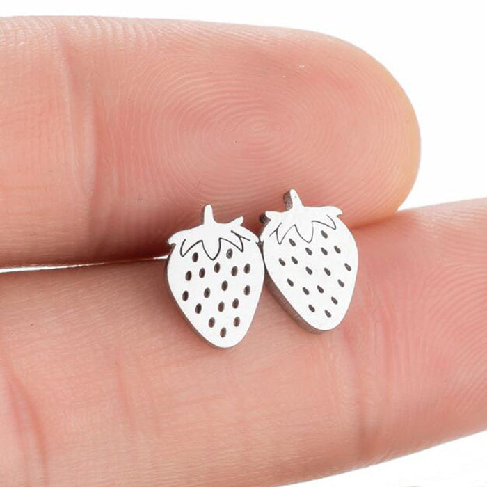 Strawberry Hollow Stainless Steel Stud Earrings - Fresh and Simple Fruit Jewelry for Women