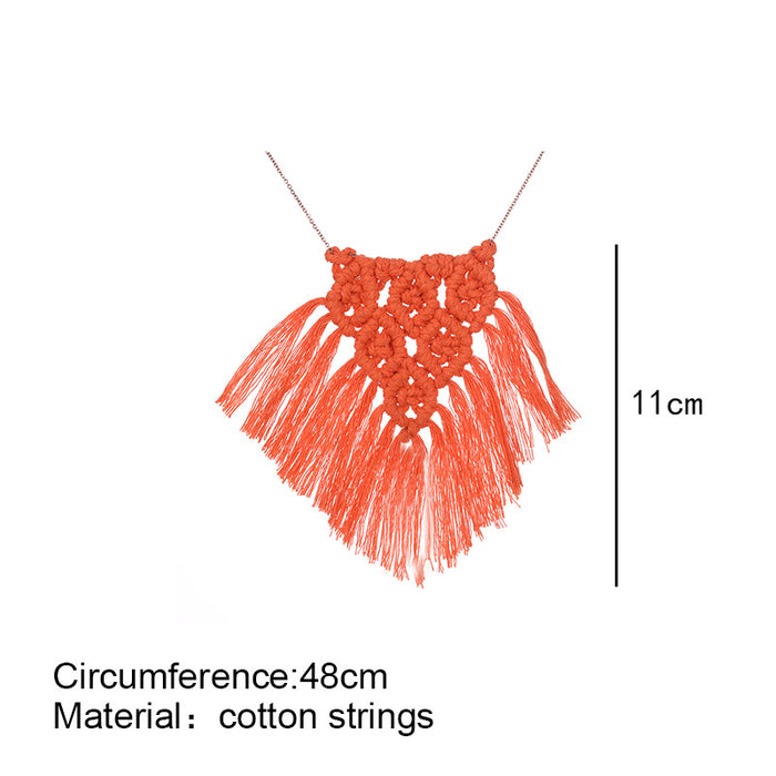 Handcrafted Solid Color Fringe Necklace with Cotton Yarn - Minimalist Fashion