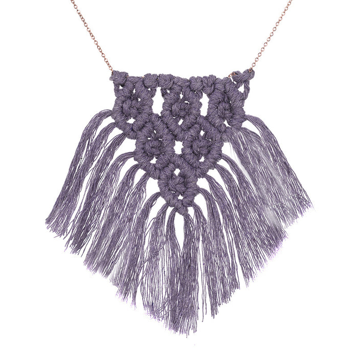 Handcrafted Solid Color Fringe Necklace with Cotton Yarn - Minimalist Fashion