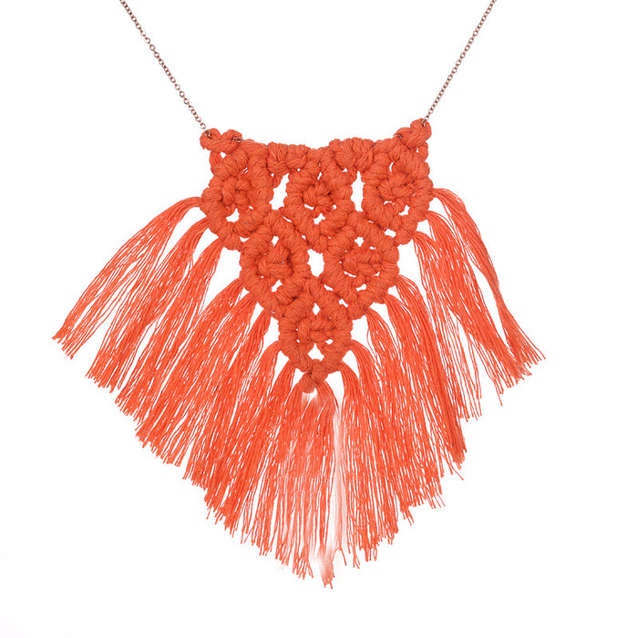 Handcrafted Solid Color Fringe Necklace with Cotton Yarn - Minimalist Fashion