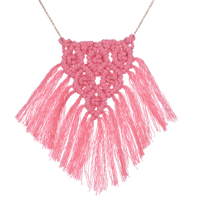 Handcrafted Solid Color Fringe Necklace with Cotton Yarn - Minimalist Fashion
