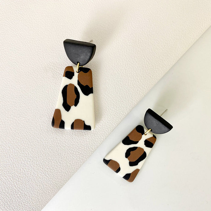 Creative Leopard Print Clay Earrings - Geometric Round Design for Fall/Winter