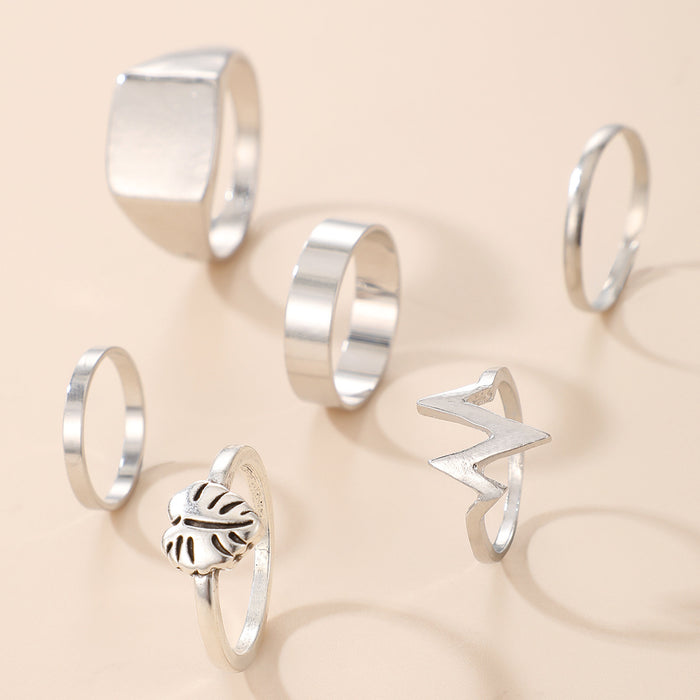 Bohemian Geometric ECG Leaf Ring 6-Piece Set