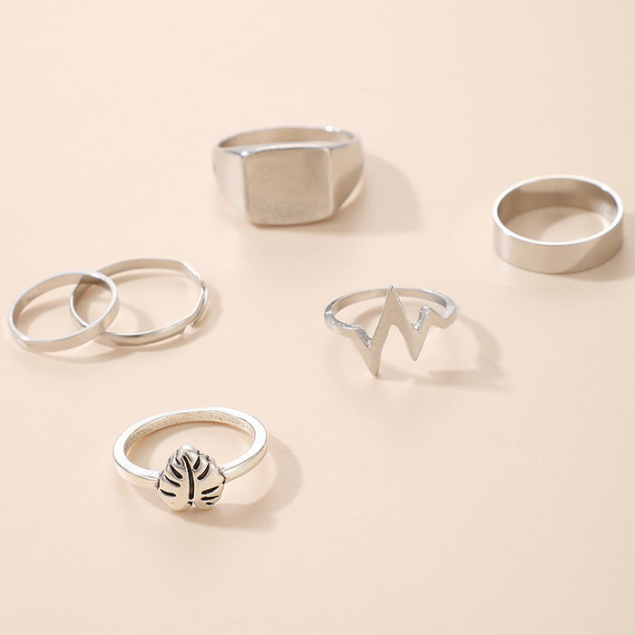 Bohemian Geometric ECG Leaf Ring 6-Piece Set