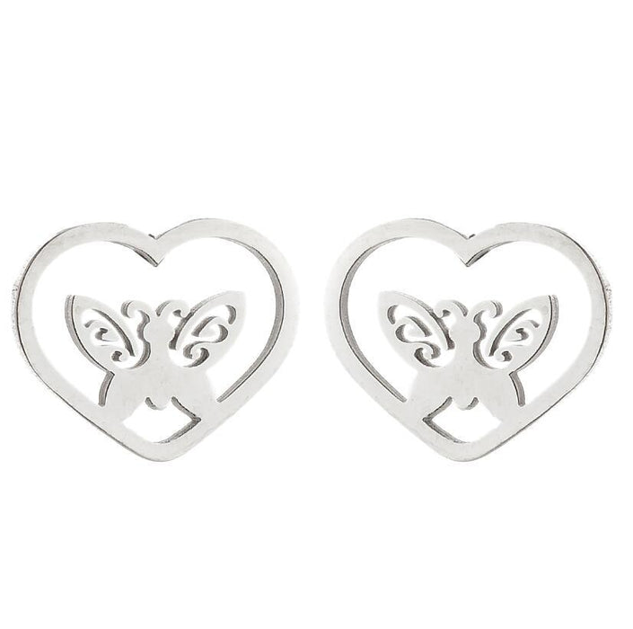 Butterfly and Heart Stainless Steel Ear Cuffs - Cute and Playful Animal Jewelry