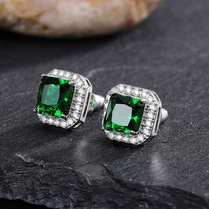 Pendientes de circonita verde con incrustaciones de diamantes