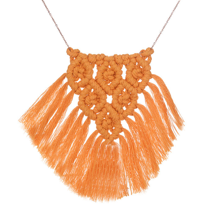 Handcrafted Solid Color Fringe Necklace with Cotton Yarn - Minimalist Fashion