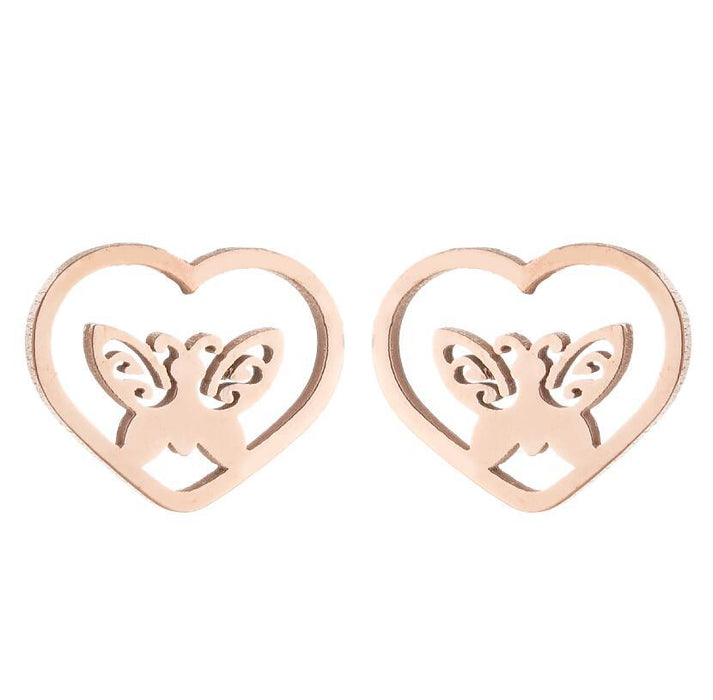 Butterfly and Heart Stainless Steel Ear Cuffs - Cute and Playful Animal Jewelry