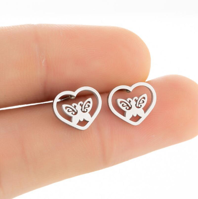 Butterfly and Heart Stainless Steel Ear Cuffs - Cute and Playful Animal Jewelry