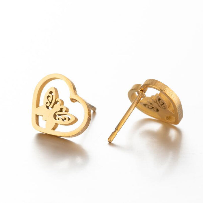 Butterfly and Heart Stainless Steel Ear Cuffs - Cute and Playful Animal Jewelry