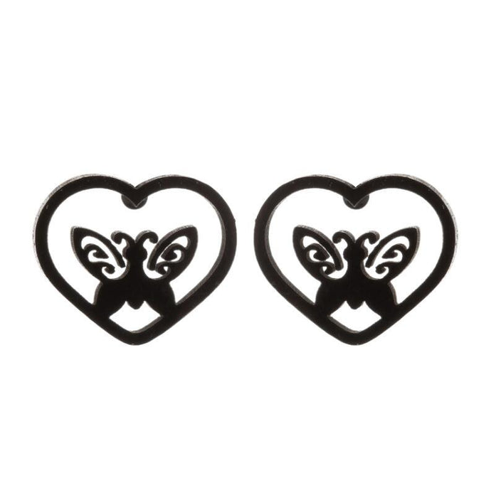 Butterfly and Heart Stainless Steel Ear Cuffs - Cute and Playful Animal Jewelry