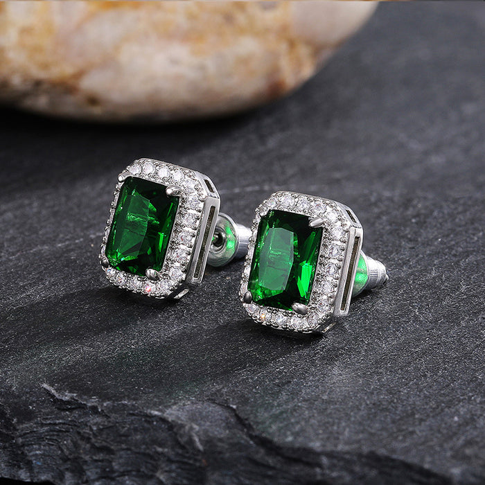 Pendientes de circonita verde con incrustaciones de diamantes