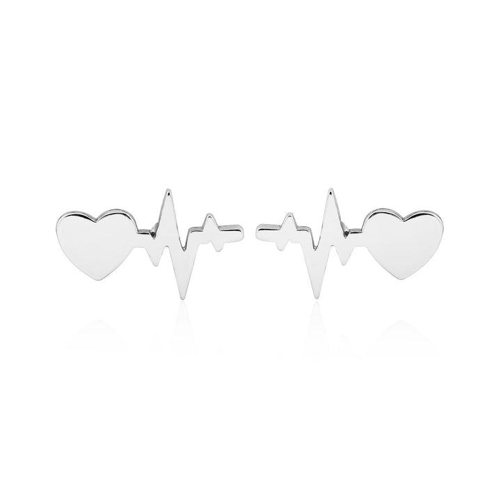 Heartbeat and Lightning Stainless Steel Stud Earrings - Simple and Chic Jewelry