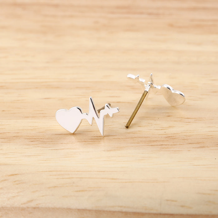 Heartbeat and Lightning Stainless Steel Stud Earrings - Simple and Chic Jewelry