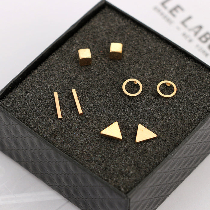 Simple geometric square triangle round earring combination four-piece earring