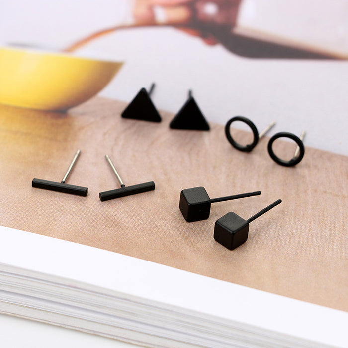 Simple geometric square triangle round earring combination four-piece earring