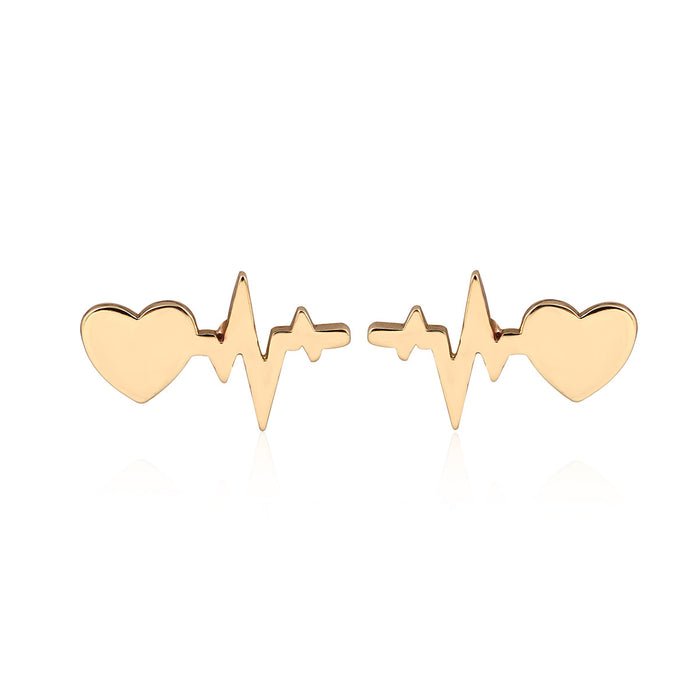 Heartbeat and Lightning Stainless Steel Stud Earrings - Simple and Chic Jewelry