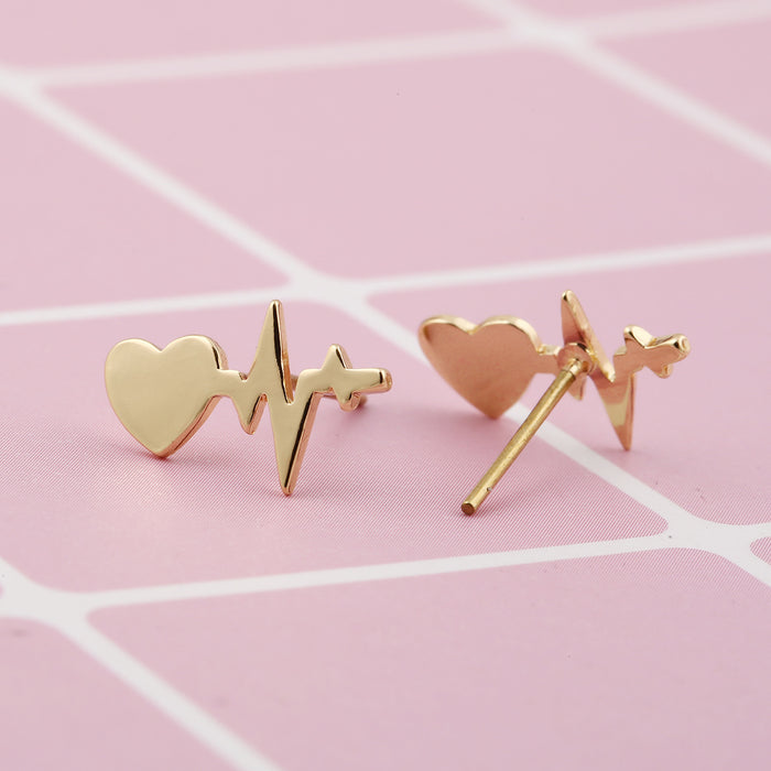 Heartbeat and Lightning Stainless Steel Stud Earrings - Simple and Chic Jewelry