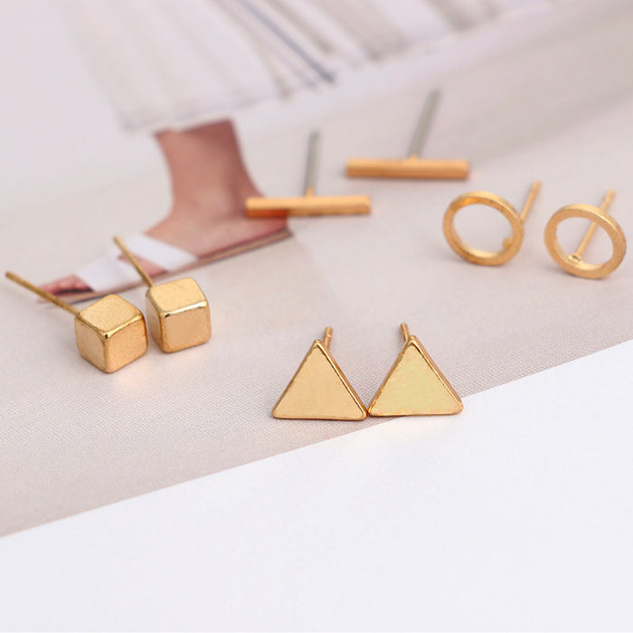 Simple geometric square triangle round earring combination four-piece earring